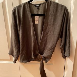 Express Olive color top. 3/4 sleeve. Elastic waist